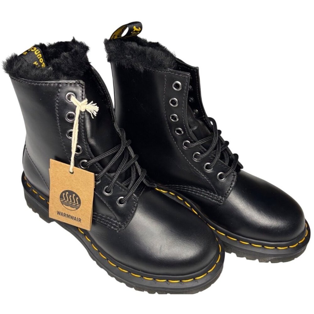 Dr Martens 1460 Serena Faux Fur Lined Lace Up Boots Black Women's 5 New In Box